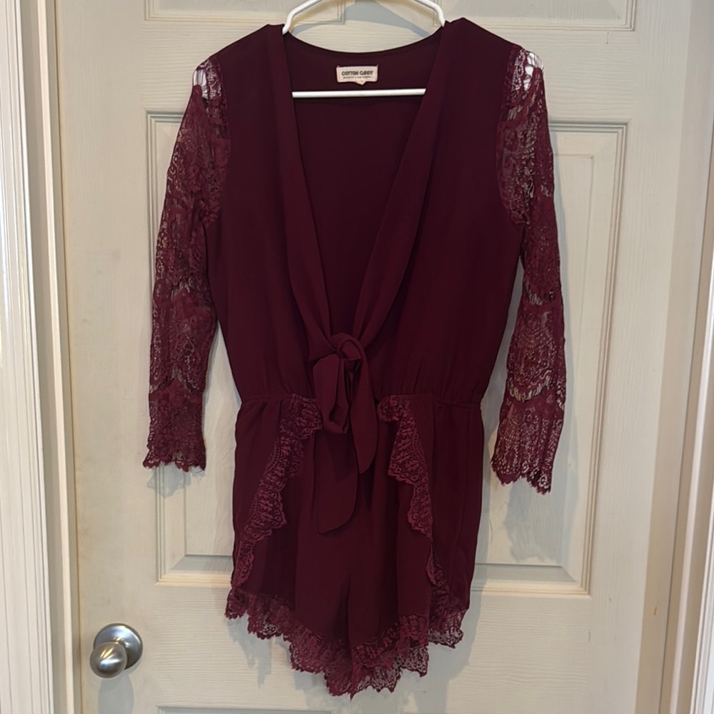 Burgundy Lace Romper